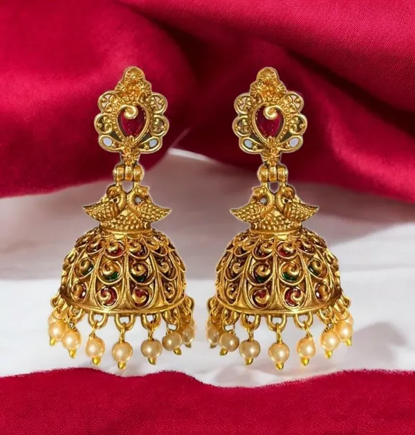 Golden_Fashion_Jewellery_Gold_Plated_Peacock_Design_Pearl_Jhumki/Jhumki_Earrings_For_Women_Traditional_Earrings_For_Girls