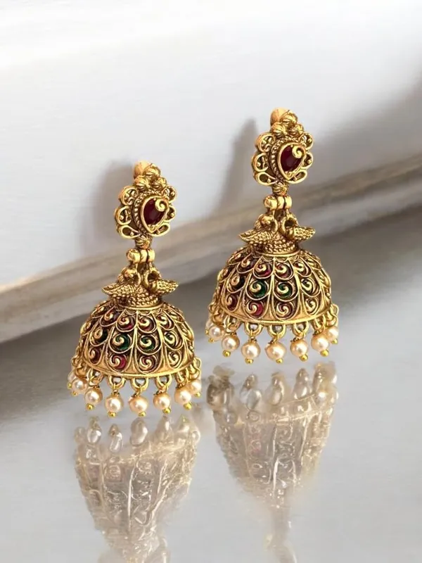 Golden_Fashion_Jewellery_Gold_Plated_Peacock_Design_Pearl_Jhumki/Jhumki_Earrings_For_Women_Traditional_Earrings_For_Girls
