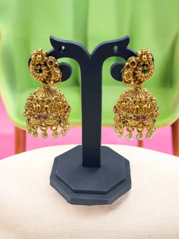 Golden_Fashion_Jewellery_Gold_Plated_Peacock_Design_Pearl_Jhumki/Jhumki_Earrings_For_Women_Traditional_Earrings_For_Girls