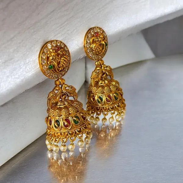 Multicolour_Fashion_Jewellery_Gold_Plated_Peacock_Design_PearlJhumki_Earrings_for_Women_Traditional_Earrings_for_Girls