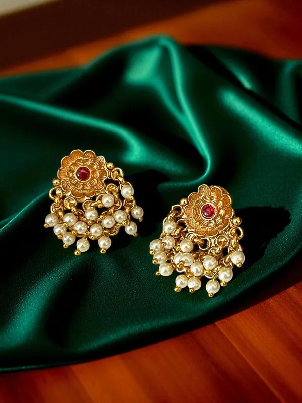 Multicolour__Traditional_Temple_Design_Gold-Plated_Pearl_Drop_Earrings_for_Women