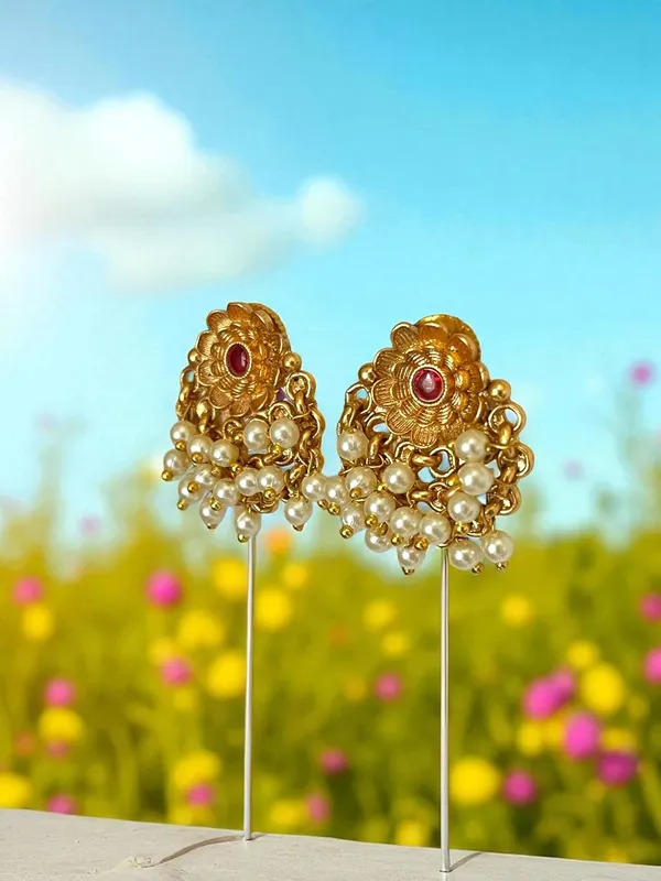 Multicolour__Traditional_Temple_Design_Gold-Plated_Pearl_Drop_Earrings_for_Women