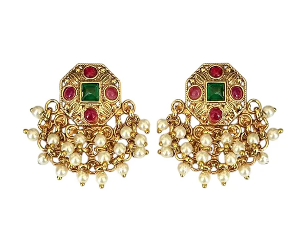 Multicolour_Traditional_Temple_Design_Gold_Plated_Pearl_Drop_Earrings_For_Women