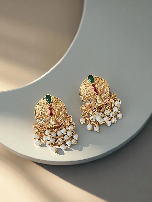Multicolour__Traditional_Temple_Design_Gold-Plated_Pearl_Drop_Earrings_for_Women