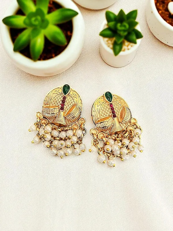 Multicolour__Traditional_Temple_Design_Gold-Plated_Pearl_Drop_Earrings_for_Women