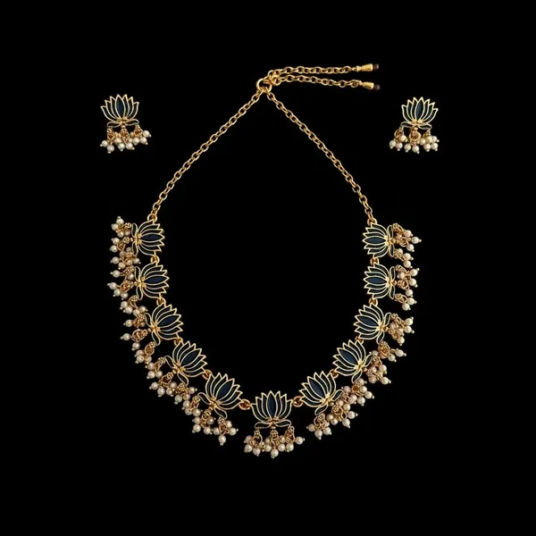 Blue_Lotus_Design_Traditional_Necklace_Set_For_Women