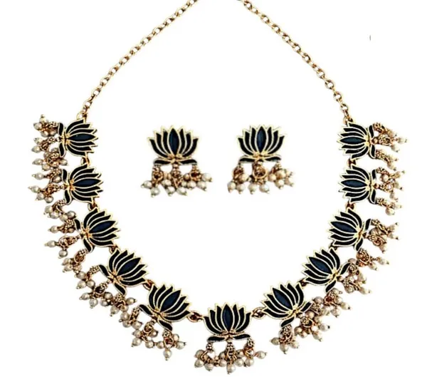 Blue_Lotus_Design_Traditional_Necklace_Set_For_Women