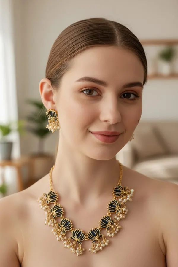 Blue_Lotus_Design_Traditional_Necklace_Set_For_Women