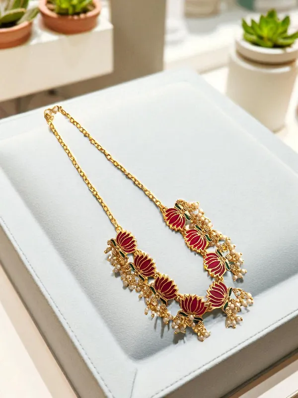Pink_Lotus_Design_Traditional_Necklace_Set_For_Women