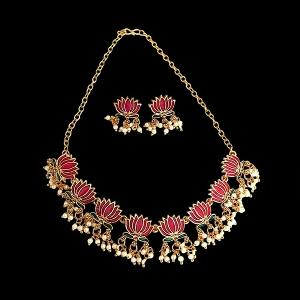 Pink_Lotus_Design_Traditional_Necklace_Set_For_Women