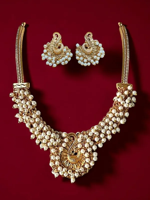 Multicolour_Traditional_Gold_Plated_Peacock_Pearl_Necklace_Set_For_Women