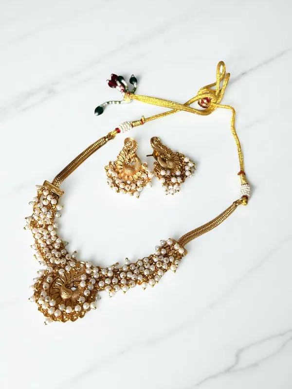 Multicolour_Traditional_Gold_Plated_Peacock_Pearl_Necklace_Set_For_Women