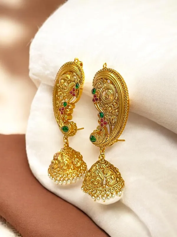 Multicolour_Traditional_Gold_Plated_Ear_Cuff_Jhumki_Earrings_For_Women