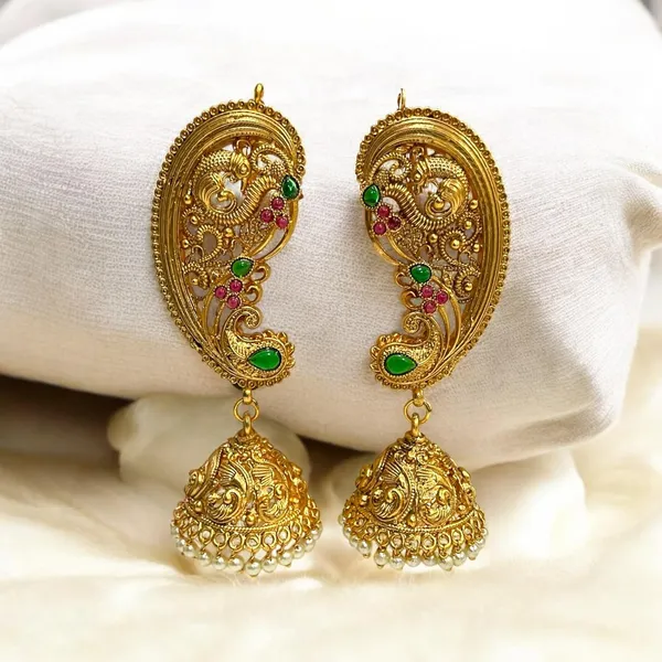 Multicolour_Traditional_Gold_Plated_Ear_Cuff_Jhumki_Earrings_For_Women