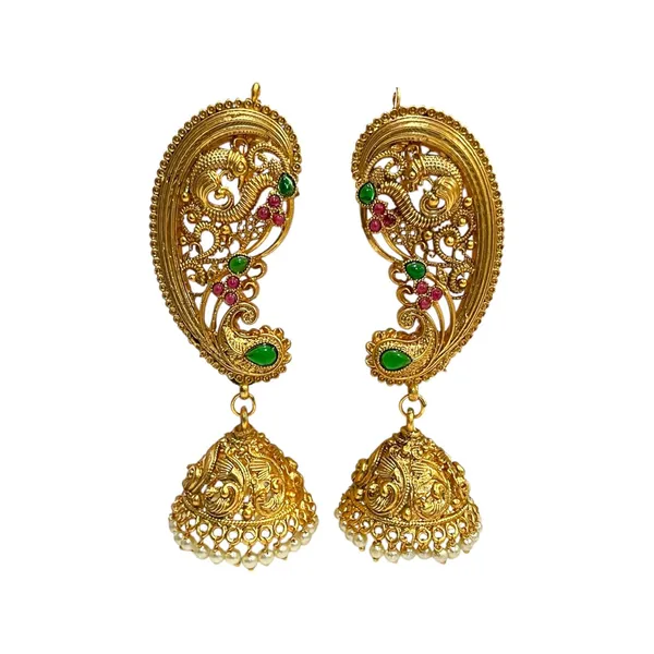 Multicolour_Traditional_Gold_Plated_Ear_Cuff_Jhumki_Earrings_For_Women
