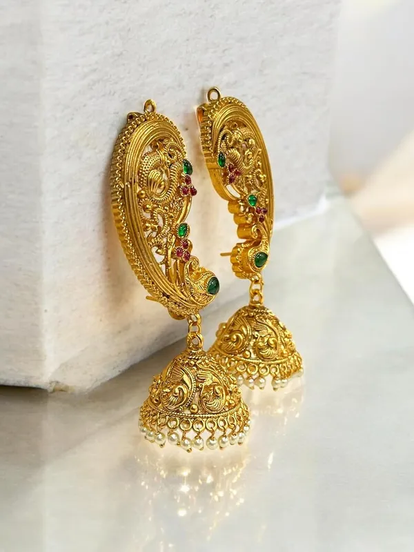 Multicolour_Traditional_Gold_Plated_Ear_Cuff_Jhumki_Earrings_For_Women