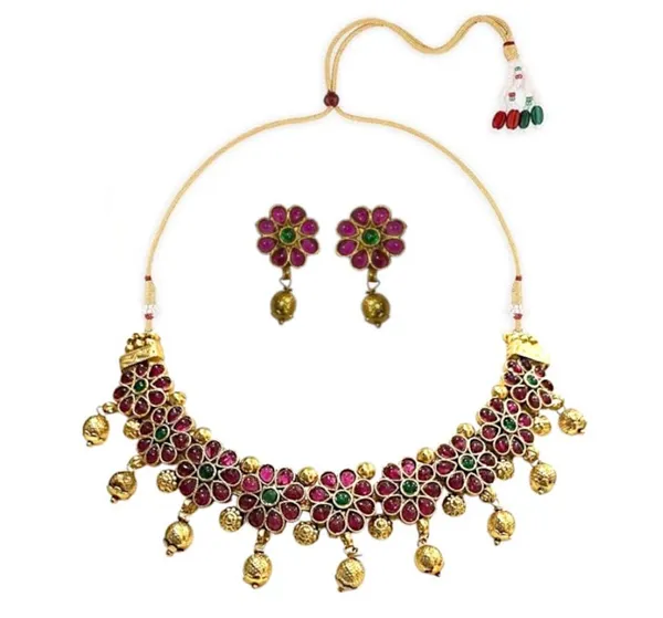 Multicolour_Fashion_Pink_Floral_Choker_Traditional_Jewellery_Set_For_Women
