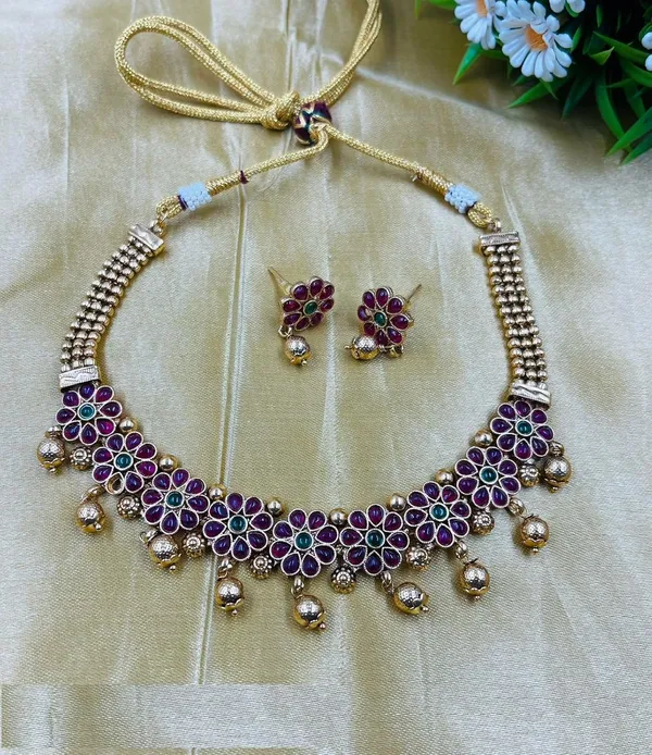 Multicolour_Fashion_Pink_Floral_Choker_Traditional_Jewellery_Set_For_Women