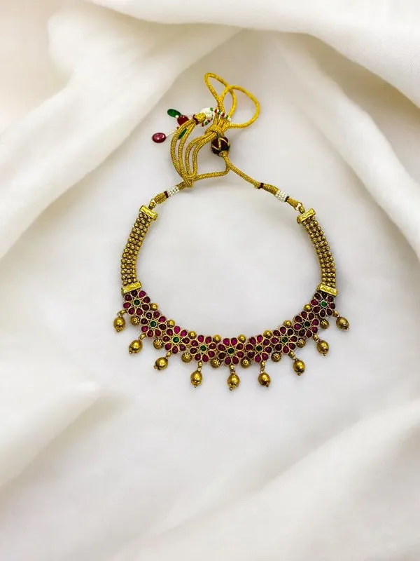 Multicolour_Fashion_Pink_Floral_Choker_Traditional_Jewellery_Set_For_Women