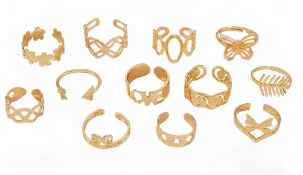 Multicolour_Fashion_Trending_Gold_Plated_Set_of_12_Stackable_Finger_Rings_for_Women_&_Girls_Butterfly_Floral_Design_Ring