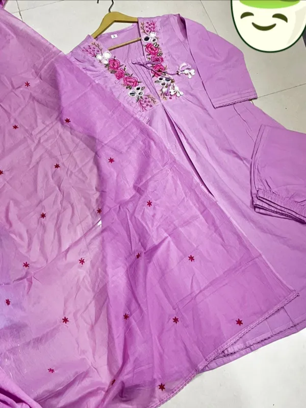 Pink_Cotton_A-Line_Kurti_Pant_Dupatta_Set_For_Women