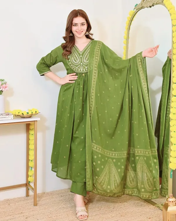 Beautiful_Cotton_Anarkali_Kurti_Pant_Dupatta_Set