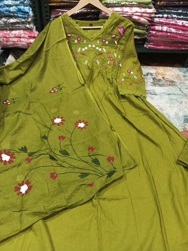Green_Cotton_Anarkali_Kurti_Pant_Dupatta_Set_For_Women