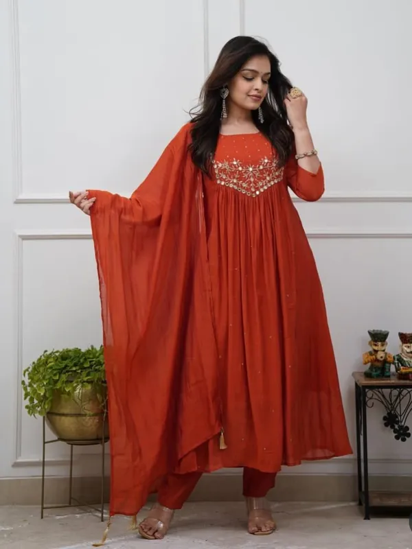 Orange_Pure_Cotton_Kurti_Pant_Dupatta_Set_For_Women