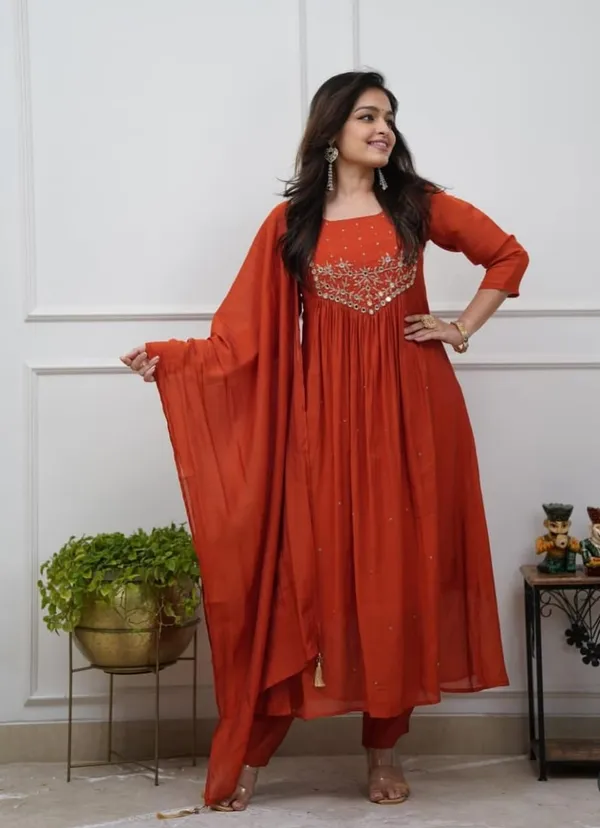 Orange_Pure_Cotton_Kurti_Pant_Dupatta_Set_For_Women