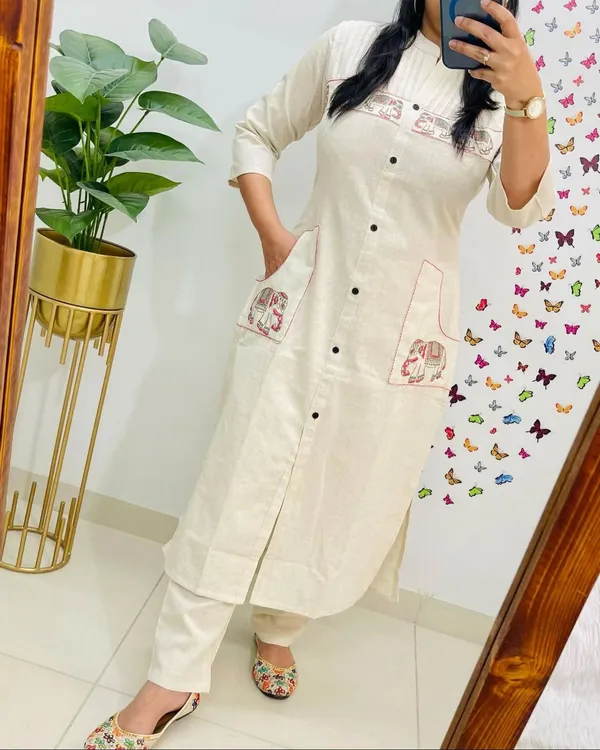 White_Cotton_Kurti_Pant_Set_For_Women
