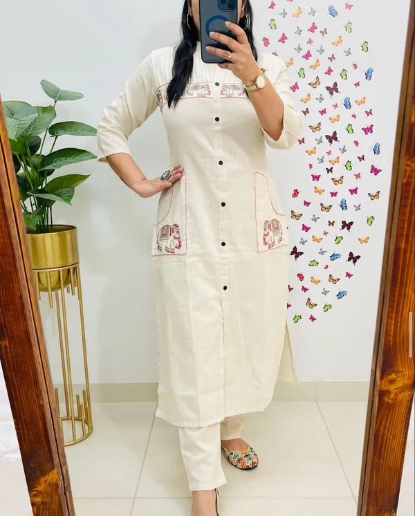 White_Cotton_Kurti_Pant_Set_For_Women
