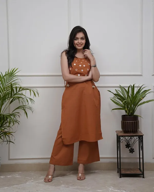 Brown_Cotton_Sleeveless_Kurti_Palazzo_Set_For_Women