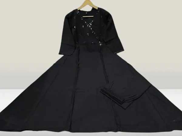 Black_Cotton_Anarkali_Kurti_Palazzo_Set_For_Women