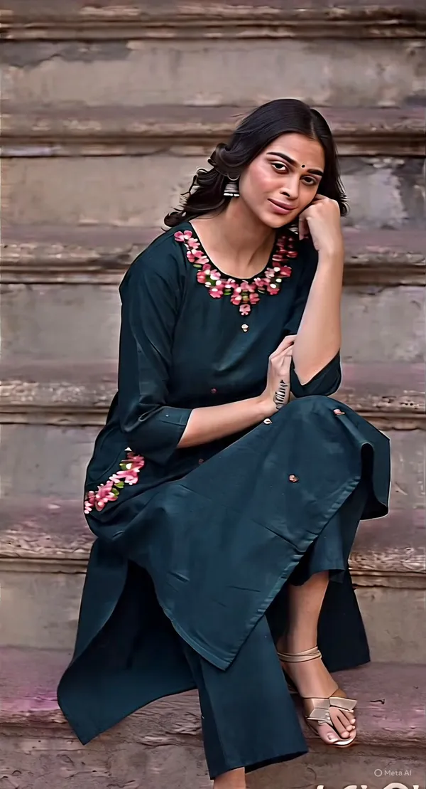 Dark_Till_Blue_Cotton_Kurti_Palazzo_Set_For_Women