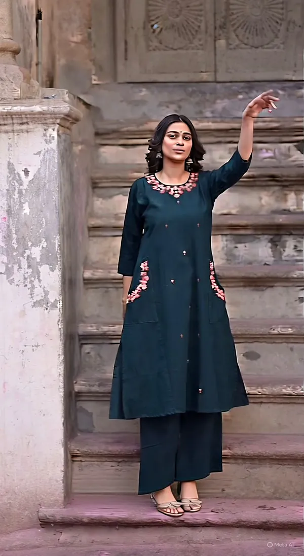 Dark_Till_Blue_Cotton_Kurti_Palazzo_Set_For_Women