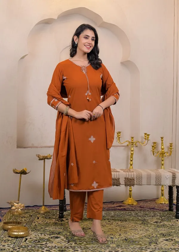 Orange_Cotton_Kurti_Pant_Dupatta_Set_For_Women