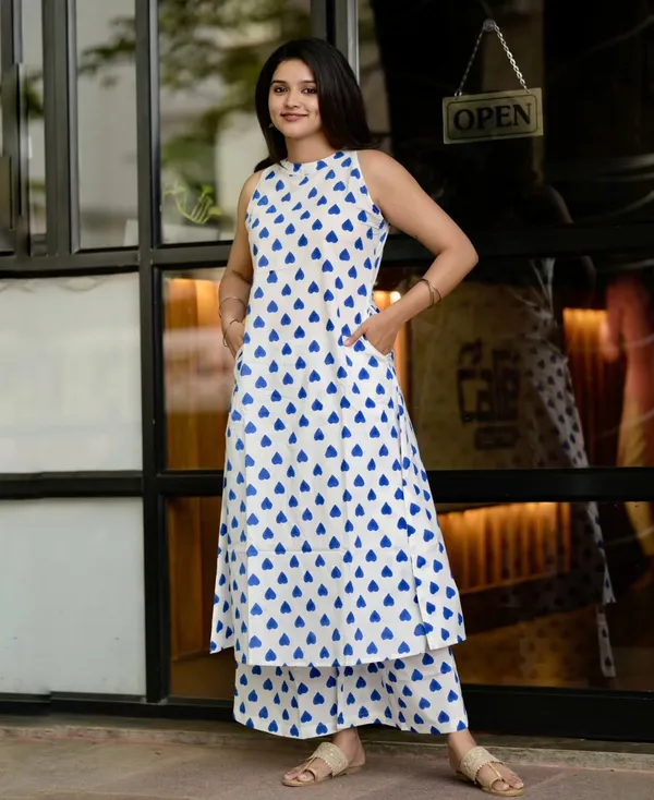White_Cotton_A-Line_Kurti_Palazzo_Set_For_Women