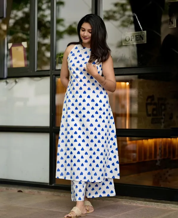 White_Cotton_A-Line_Kurti_Palazzo_Set_For_Women