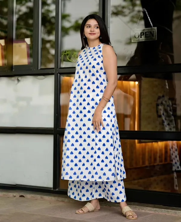 White_Cotton_A-Line_Kurti_Palazzo_Set_For_Women