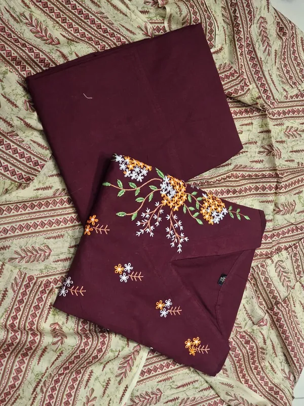 Dark_Maroon_Cotton_Anarkali_Kurti_Palazzo_Dupatta_Set_For_Women