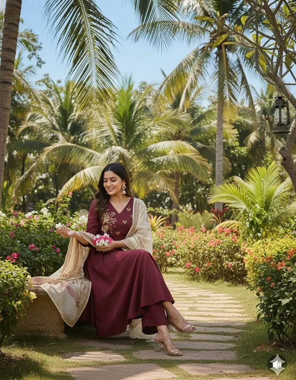 Dark_Maroon_Cotton_Anarkali_Kurti_Palazzo_Dupatta_Set_For_Women