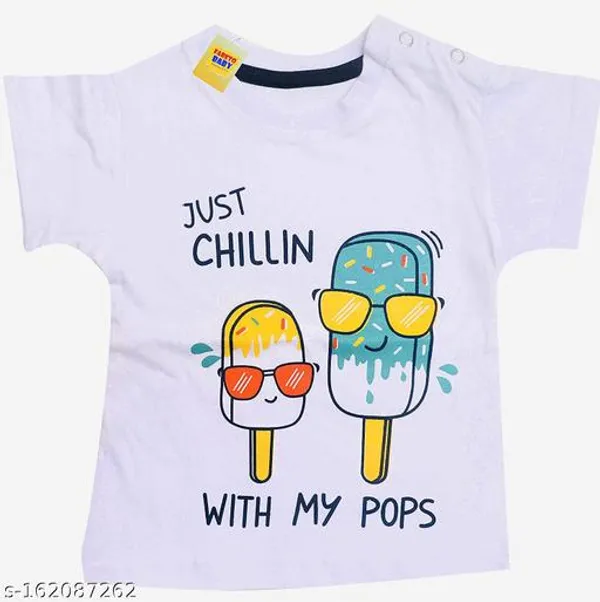 White_Half_Sleeves_Touch_Button_Style_T_Shirts_For_Boys_And_Girls