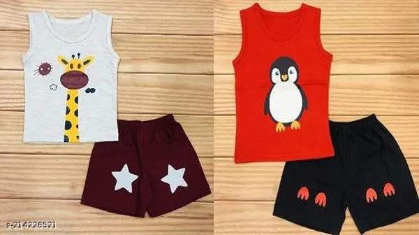 Multicolour_100%_Cotton_Sleeveless_T_Shirt_And_Short_Clothing_Set_For_Boys_And_Girls