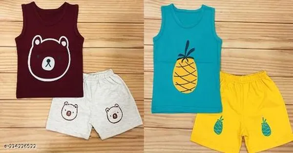 Multicolour_100%_Cotton_Sleeveless_T_Shirt_And_Short_Clothing_Set_For_Boys_And_Girls
