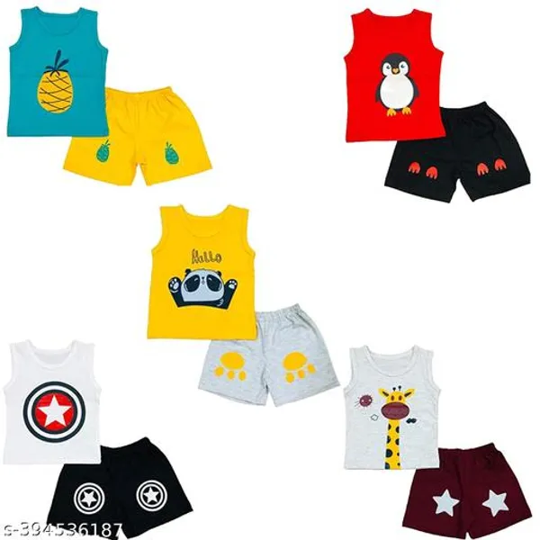 Multicolour_100%_Cotton_Sleeveless_T_Shirt_And_Short_Clothing_Sets_For_Boys_And_Girls