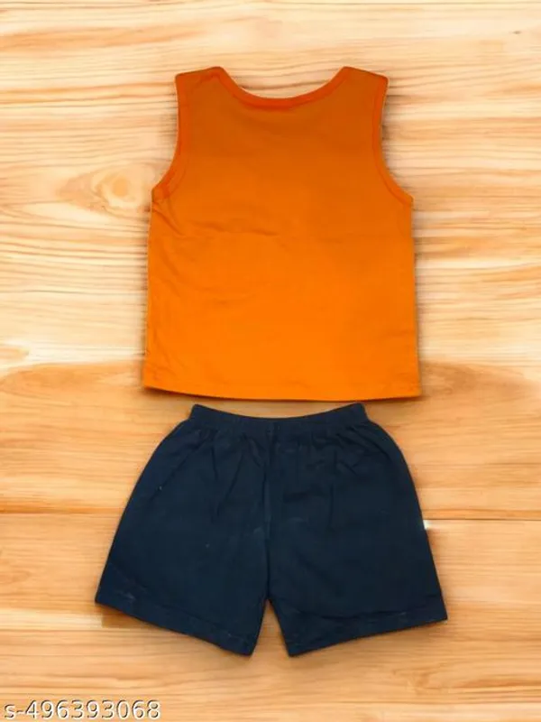 Multicolour_Cotton_Printed_Round_Neck_Sleeveless_T_Shirt_Short_Clothing_Sets_For_Boys_And_Girls