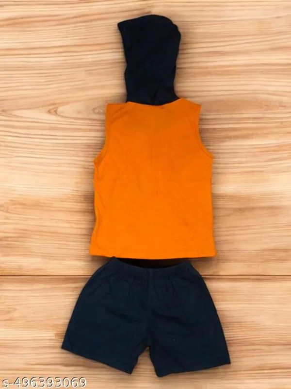 Multicolour_Cotton_Printed_Round_Neck_Sleeveless_T_Shirt_Set_With_Hood_For_Boys_And_Girls