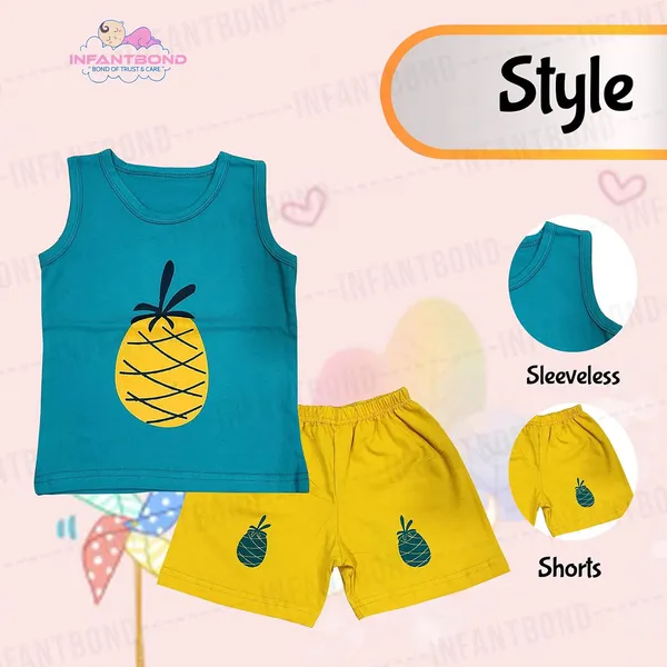 Green_And_Yellow_100%_Cotton_Sleeveless_T_Shirt_And_Short_Clothing_Set_12_18_Months_Pineapple_Set_For_Boys_And_Girls