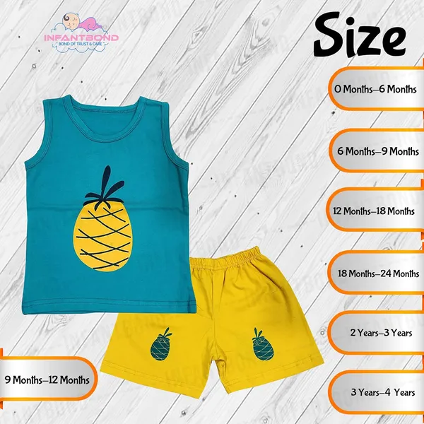 Green_And_Yellow_100%_Cotton_Sleeveless_T_Shirt_And_Short_Clothing_Set_12_18_Months_Pineapple_Set_For_Boys_And_Girls