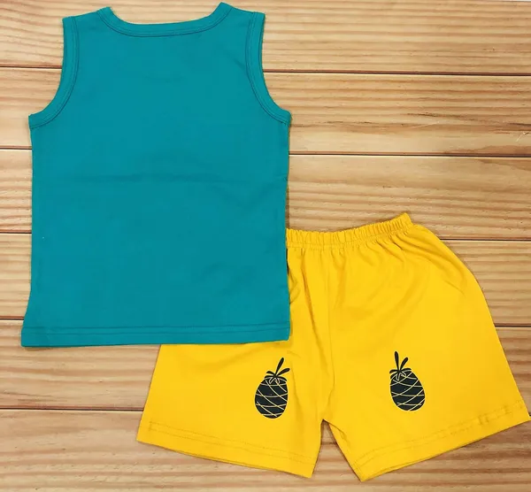 Green_And_Yellow_100%_Cotton_Sleeveless_T_Shirt_And_Short_Clothing_Set_12_18_Months_Pineapple_Set_For_Boys_And_Girls